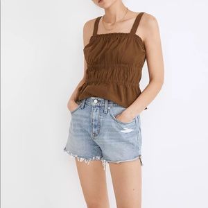 Relaxed Denim Shorts in Madera Wash: Side-Slit Edition